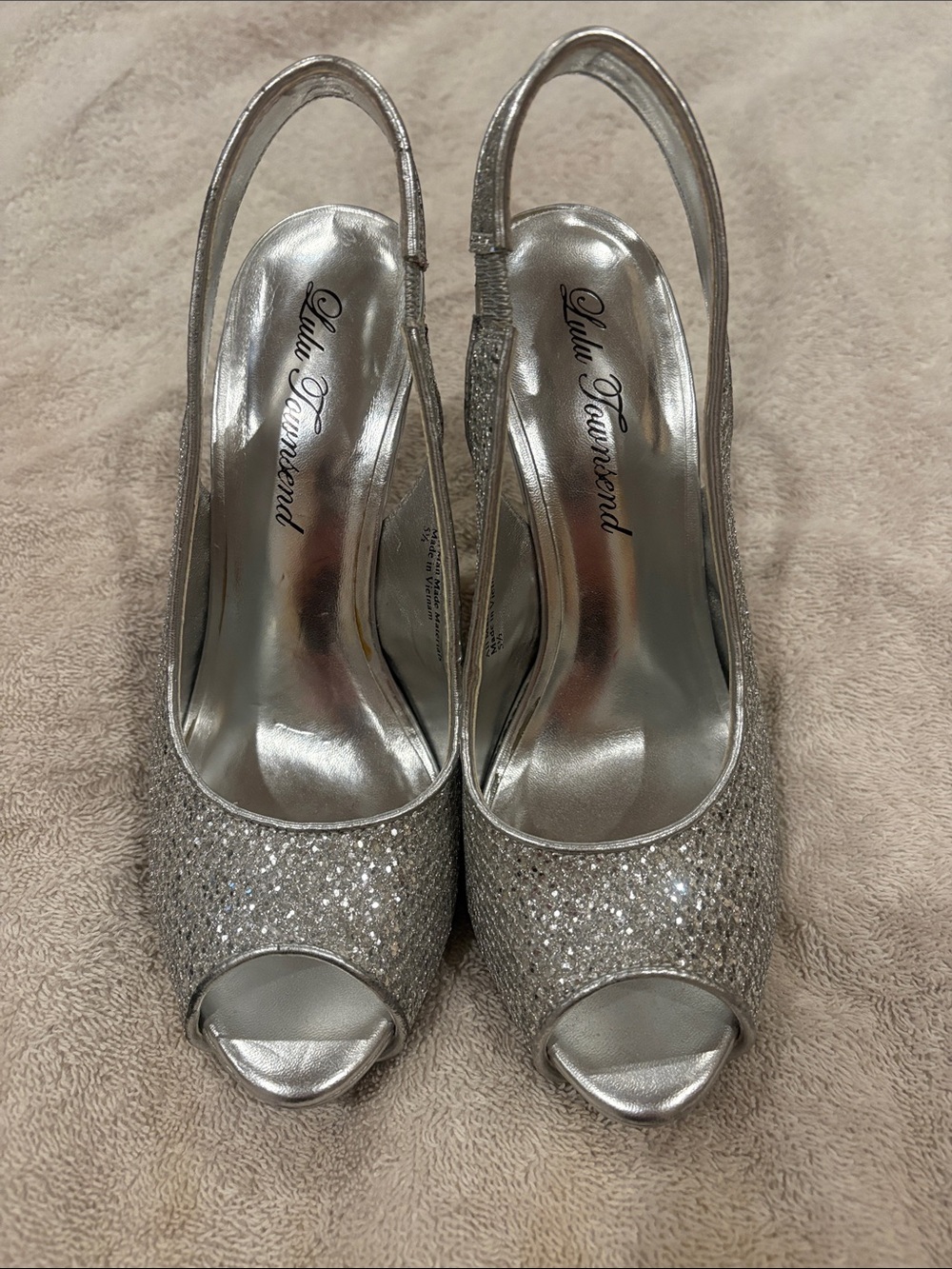 Lulu Townsend Silver Glitter Peep Toe Slingbacks